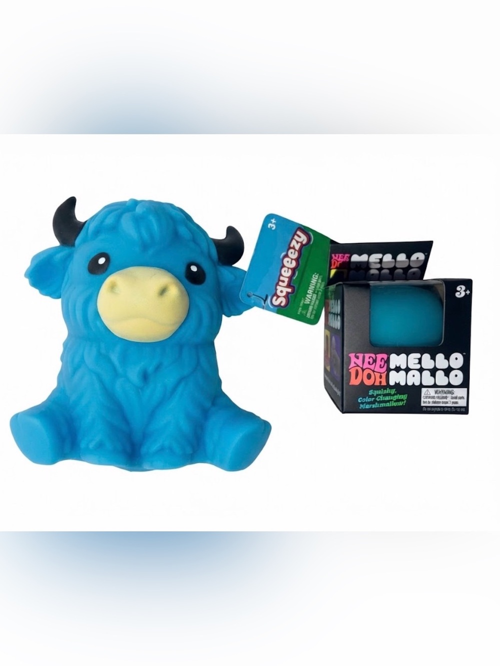 AUTHENTIC Nee Doh Mello Mallo & Authentic Blue highland cow squishy bundle